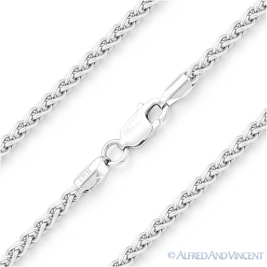 5mm Thick Wheat Link Italian Spiga Chain Necklace in .925 Italy Sterling Silver